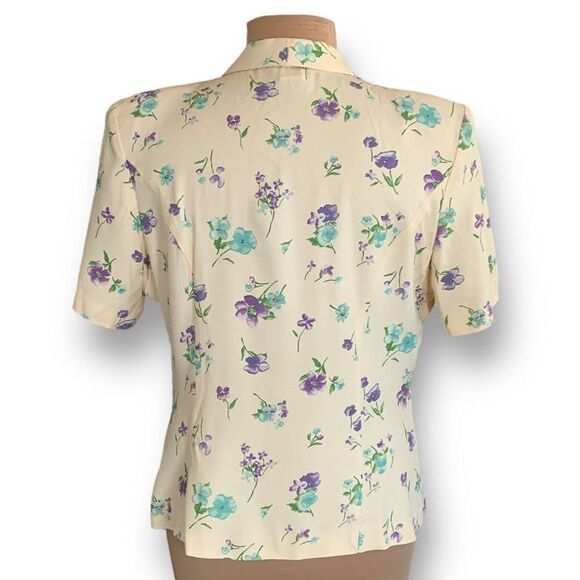 Vintage Blazer Pastel Butter Yellow Floral Detail Short Sleeve Structured Jacket - Picture 6 of 12